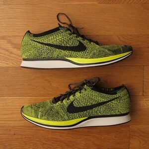 Nike Flyknit Racer Volt Black Green Running Shoes Mens 10.5 Lightweight Trainers